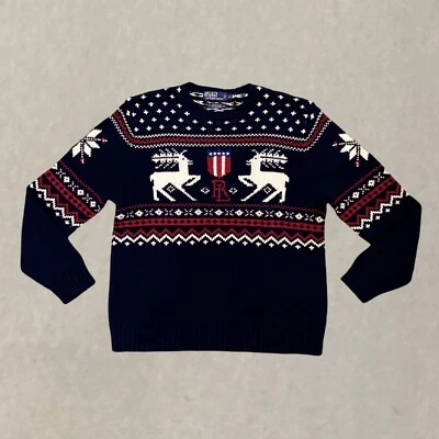 Polo Ralph Lauren Reindeer Shield Holiday Cashmere Blend Knit Sweater RRL VTG OG - Image 1 of 4