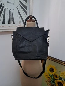 Black Leather Messenger Bag With Zip And Flapover - Picture 1 of 8