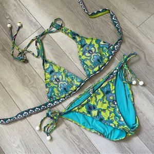 Nanette Lepore Bikini Swimsuit y2k womens Green Blue (large) bright funky swim - Picture 1 of 5