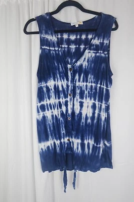 C&C California Women's Blue Tie-Dye V-Neck Button Front Sleeveless Tank Top M - Image 1 of 4