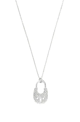 MICHAEL KORS ROSE SILVE-TONE PADLOCK CRYSTAL HEART PENDANT NECKLACE MSRP $100.00 - Image 1 of 4
