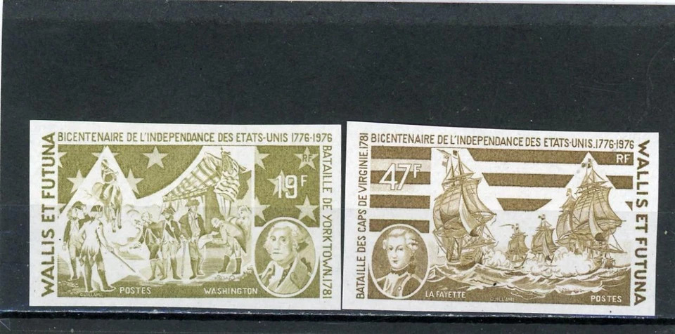 Wallis & Futuna Bicentenario Scott# 187-8 escasas pruebas de color en oliva Foto 1 de 1