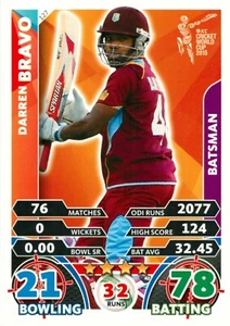 2015 WEST INDIES Cricket Card DARREN BRAVO World Cup - Imagen 1 de 2