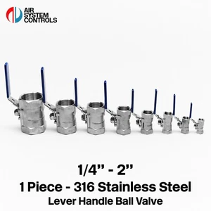 316 Stainless Steel - 1 Piece - BSPP - Blue Lever Handle Ball Valve - 1/4" - 2" - Picture 1 of 12
