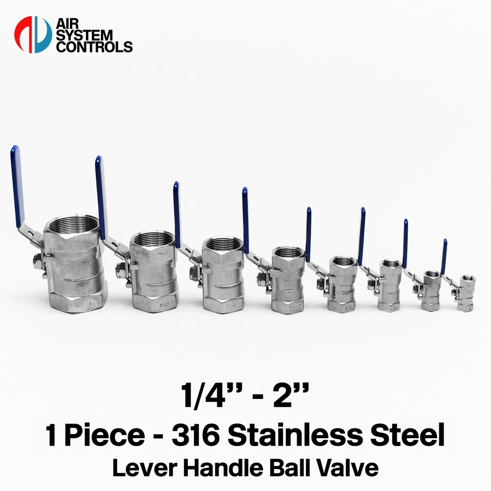 316 Stainless Steel  - 1 Piece - BSPP - Blue Lever Handle Ball Valve - 1/4" - 2" - Image 1 of 4