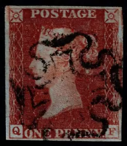 1841 1d Red-Brown Black Pl 9 QF 4m Light Full Maltese Cross VGU Cat. £180.00 - Picture 1 of 1