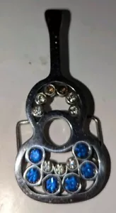 Stahl Gitarrenschnalle Vintage klar blau Bernstein Strass poliert Edelstahl - Bild 1 von 7