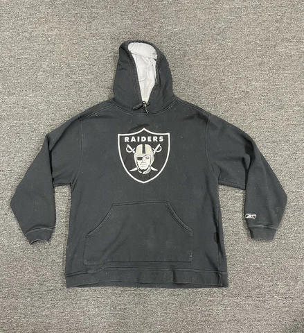 1990's Reebok ~ NFL "Oakland Raiders" Black Long Sleeve Hoodie Pullover ~ XL Cover