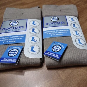 NEW Doctor's Choice Graduated Compression Socks 2 Pair Shoe 6-12.5 Large Khaki - Picture 1 of 3