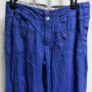 Pantalone donna Esley 100% lino gamba larga blu medio leggero - Foto 1 di 10