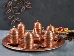 Copper Coffee Serving Set, Turkish Coffee Set, Copper Coffee Cups Tray - Picture 1 of 5