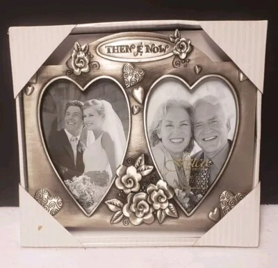 Marco de fotos FETCO HOME DECOR acabado estaño "entonces y ahora" regalo de aniversario NUEVO Foto 1 de 4