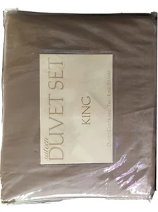 Bed Bath Beyond King Duvet Cover Set Mocha Taupe Light Brown Sateen Solid New - Picture 1 of 6