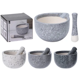 Porcelain Pestle and Mortar Set Spice & Herb Crusher Grinder Granite Marble Look - Picture 1 of 14
