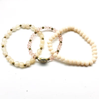 Lote de 3 Pulseras Elásticas Rosa Estrás Concha Dije Tono Dorado Playa Costera Foto 1 de 4