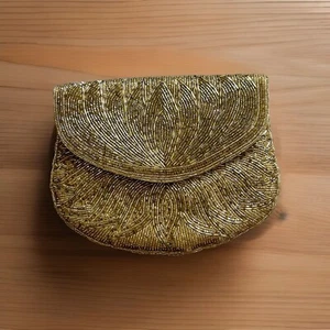 Vintage 70’s Handmade La Regale Clutch Gold Beaded Purse With Chain - Picture 1 of 7