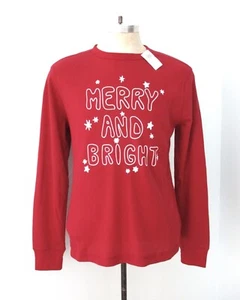 NUEVO CON ETIQUETAS Camisa Top para Dormir Antigua Roja Azul Marino Térmica Feliz y Brillante Navidad M - Imagen 1 de 5