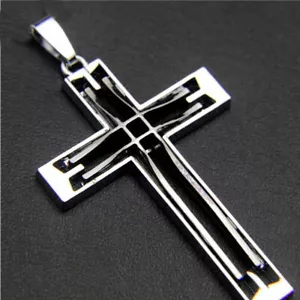 sterling silver 24" 925 chain necklace LARGE CROSS CRUCIFIX pendant men c2436 - Picture 1 of 7