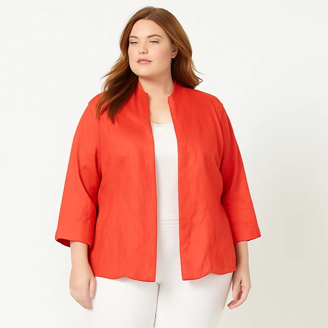 Chico's Womens Linen Blazer Open Front Reddish Orange 3/4 Sleeve Sizes 2 | L - Image 1 of 4