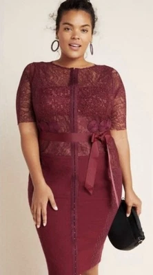 Anthropologie Byron Lars Carissima Wine Sheath Formal Dress Lace Size 16W - Image 1 of 4