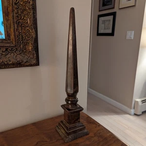 Vintage Obelisk Table Sculpture 17.5" Cast Metal Patinated Bronze Neoclassical - Picture 1 of 8