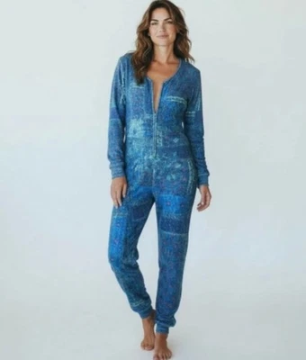 Mono pijama de una pieza Natural Life retazos polar ropa de salón talla L azul Foto 1 de 4