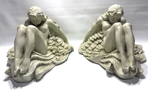 2 TOSCANO seltene gefallene Engel Wand Skulpturen Kerzenhalter Regal Buchstützen 11,5" - Bild 1 von 19