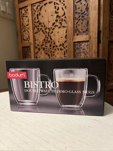 Bistro Double Wall Thermo Glass Mug 10oz Coffee Tea Mugs SET of 2 NEW in Box - Picture 1 of 6