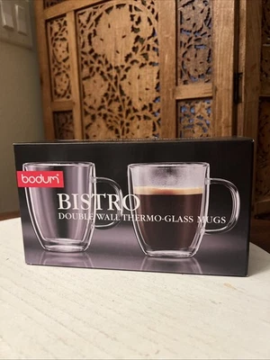 Bistro Doble Pared Termo Vidrio Taza 10oz Café Té Tazas JUEGO DE 2 NUEVO en Caja Foto 1 de 4
