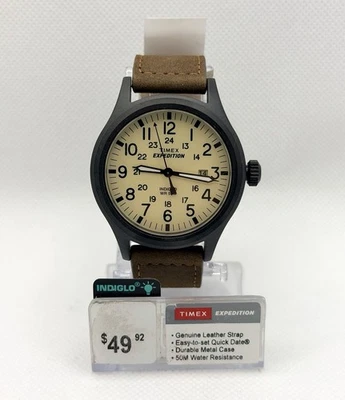 Timex T49963, Reloj Hombre Expedition Scout Cuero Marrón, Fecha, Indiglo, NUEVO Foto 1 de 4