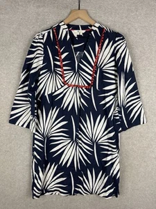 Boden Dress Womens 4 L Blue White Floral Beach 100% Linen Tropical Preppy - Picture 1 of 9