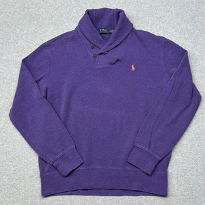 Polo Ralph Lauren Sweatshirt Mens Large Purple Shawl Collar Button Pony Logo - Picture 1 of 9