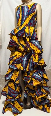 Vestido africano estilista para mujer capa con volantes en capas Ankara abertura frontal Foto 1 de 4