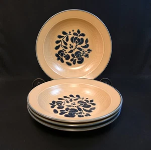 Pfaltzgraff Set of 4 Pasta Bowls 10" Folk Art Blue Tan Copyright USA No Crazing - Picture 1 of 21