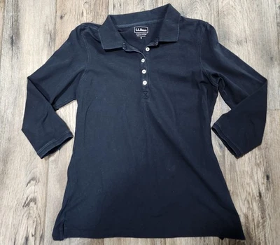 L.L. Bean Mujer Polo Manga 3/4 100% Algodón Negro Pequeño ligeramente ajustado Foto 1 de 4