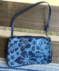 ✅Vtg 6" Girls Child's Small Flat Purse Blue Hibiscus Flower Bag w/ Handle & Hook - Picture 1 of 8
