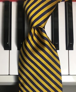 BROOKS BROTHERS / Classic Canary Yellow & Navy Collegiate Rep Stripe Silk Tie - Picture 1 of 9