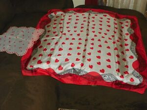 Scallop edge Hankie & Head SCARF VINTAGE with Red Heart Valentine SQUARE