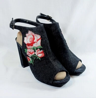 CAPE ROBBIN Rojo Rosa Peep Toe Denim Slingbacks Tacones Altos Para Mujer Talla 11M Foto 1 de 4