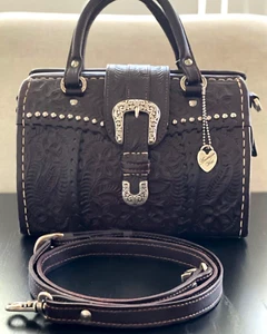 AMERICAN WEST Brown Tooled Structured Leather Doctor Style Satchel Crossbody Bag - Picture 1 of 14