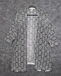 Chicos Drape Sweater Womens XXL Black White Geometric Cotton Duster - Picture 1 of 10