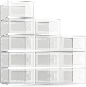 Large 12 Pack Shoe Storage Box, Clear Plastic Stackable Shoe Organizer for Close - Picture 1 of 12