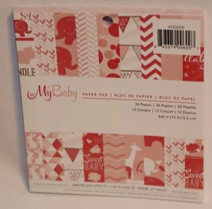 NEW MY BABY GIRL 6X6 PAPER PAD AMERICAN CRAFTS 36 Papers 12 Designs Cardstock - Picture 1 of 4