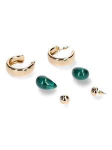 Women's Trio Hypoallergenic Gold Tone Stud and Hoop Earrings Set, 3-Pairs - Picture 1 of 3