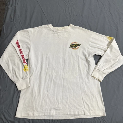 Vintage Kyle Petty #42 NASCAR Long Sleeve Shirt Large Mellow Yellow White Cover