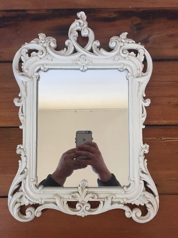 Vintage Syroco Wood Rectangular Filigree Ornamental White Wooden Wall Mirror 16" Cover