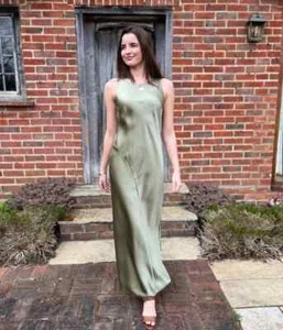 Maxi Dress Women's Sage Green Slinky Satin Sleeveless Bodycon Party Cocktail - Picture 1 of 54