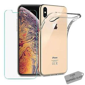 iPhone X 10 Clear Case Cover Gel and Tempered Glass Screen Protector For Apple