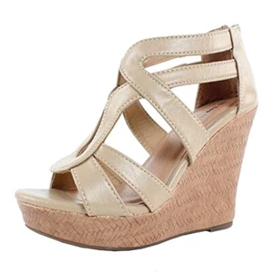 Top Moda Lindy-1 Women's Wedged Strappy Gladiator Sandals Platform Shoes BEIGE   - Picture 1 of 6