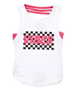 MSRP $20 Dreamstar White Checkerboard 'Vibes' Strappy Shirred Tank White Size 6 - Picture 1 of 1